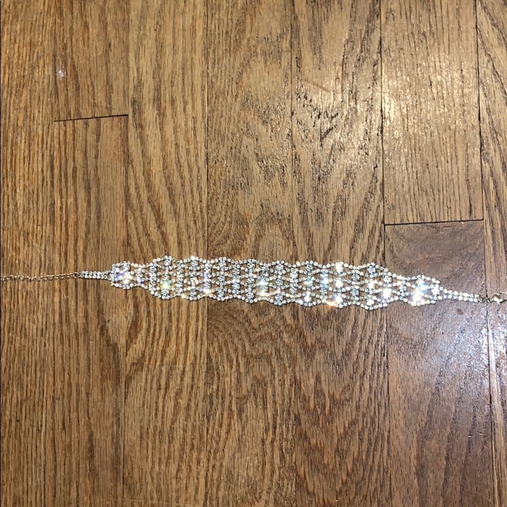Silver tone crystal choker